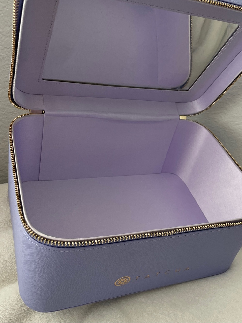 Tatcha Lavender Vanity Case Makeup Organizer Travel Cosmetic Box Mirror Gold Zip - Picture 7 of 14